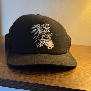 Vans Black Trucker Hat with White Palm Bottle Graphic